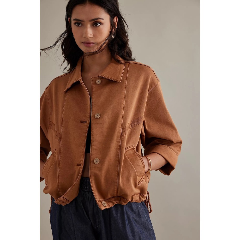 Pilcro Anthropologie Clay Brown Utility Jacket Boxy Cropped Wide Sleeve Large
